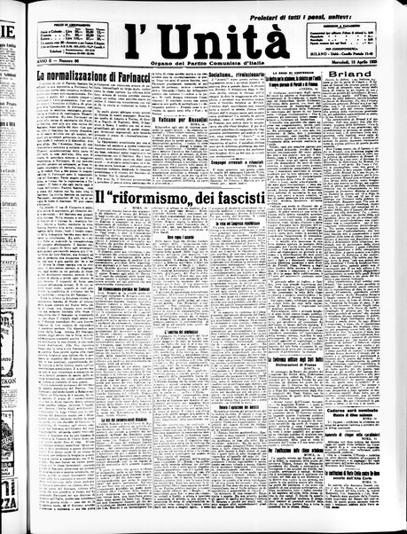 L'Unità : quotidiano degli operai e dei contadini